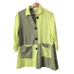 Mill Valley‎ Clothing Lime Green Linen Rayon Boxy Shirt Medium Lagenlook Artsy
